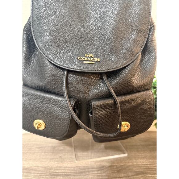 coach backpack f37410 Coach Black Pebbled Leather Backpack Mini (F37410) Turnlock Gold Hardware
